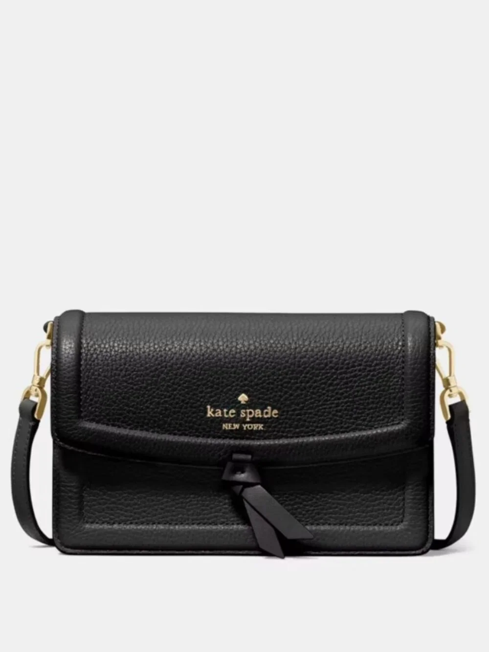 Kate Spade Black Leather Knott Mini Flap Crossbody Bag with Gold Hardware